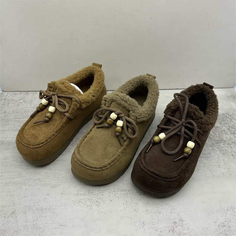 工厂处理2025冬季新款反绒皮豆豆勃肯鞋女加绒保休闲鞋一脚蹬棉鞋