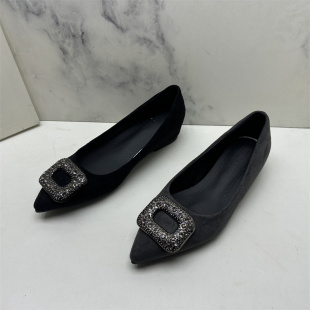 2026春季新款时尚气质水钻方扣尖头浅口单鞋内增高通勤优雅女单鞋