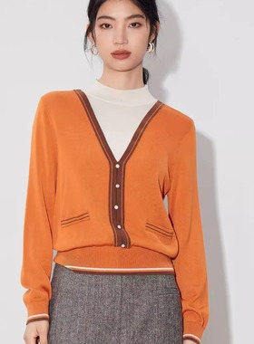 文浩丝华天丝秋款服装亲肤针织衫上衣长袖假两件立领时尚36143