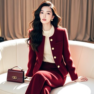 深秋初冬穿搭外套漂亮女装上班通勤红色外套阔腿裤冬季搭配一整套