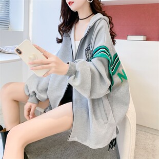 卫衣女初中生华夫格连帽日韩女装休闲上衣冬装新品重工序开衫外套