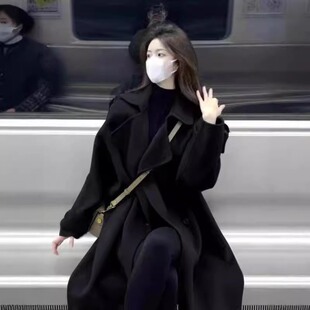 深秋初冬穿搭外套女设计感小个子韩系赫本风加厚灰色呢子大衣