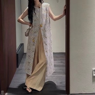 马甲套装女款2024新款春秋减龄蕾丝开衫中长款现货国风新中式马甲