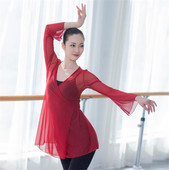 罩衫 长袖 女舞蹈服体操芭蕾形体服外搭外衫 交叉系带弹力网纱衣