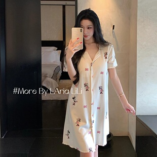 睡衣女夏季冰丝凉感卡通米奇宽松可外穿短袖带胸垫家居服可爱睡裙
