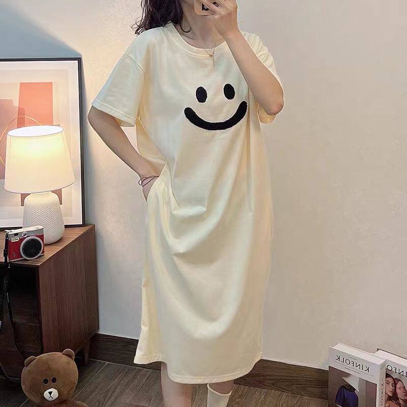 2025年新款韩版睡裙女夏宽松大码睡衣短袖家居服可外穿裙子过膝盖