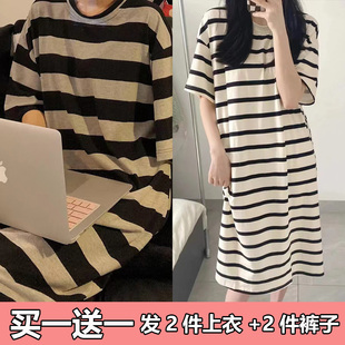 宽松短袖 买一送一睡裙女夏季 纯棉可外穿睡衣学生网红连衣裙家居服