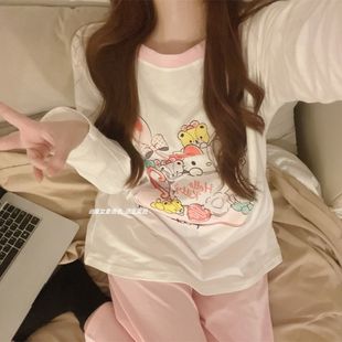 学生宿舍可爱宽松休闲家居服套装 ins睡衣女春秋季 公主风网红长袖