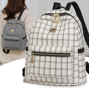 双肩包女小众设计皮质休闲旅行背包韩系洋气格子包英伦风女生书包
