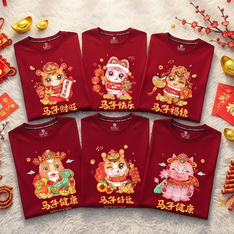 马年一家人全家福衣服短袖T恤