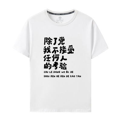 除了党我不接受任何人的考验趣味文字创意短袖T恤男女款纯棉圆领
