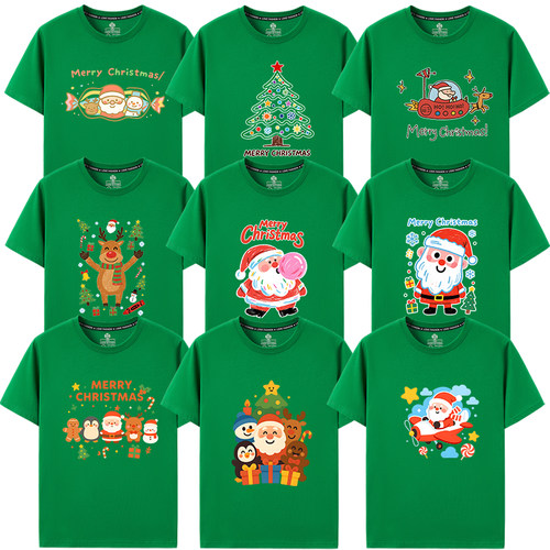 圣诞老人短袖T恤圣诞节圣诞树衣服红绿色Merry Christmas t-shirt