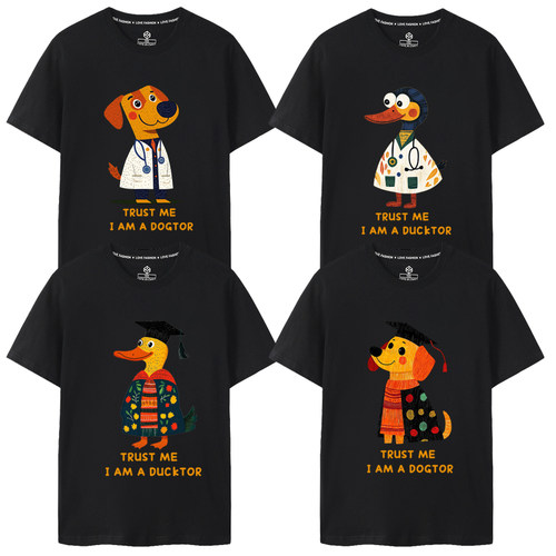 2025短袖T恤Trust Me I'm a DOGTOR狗医生鸭子博士DUCKTOR情侣装