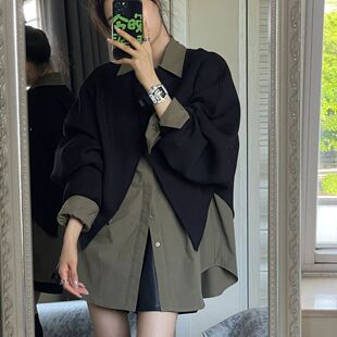 春秋新款穿搭一整套多巴胺高级感盐系轻熟减龄披肩搭配衬衫两件套
