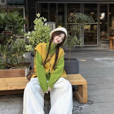 针织上衣减龄坎肩马甲两件套潮