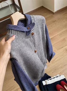 今年流行韩系穿搭格纹衬衫灰色马甲两件套装女秋2025新款整套搭配