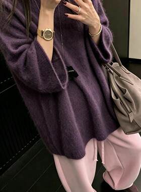 慵懒风宽松短袖毛衣女秋季