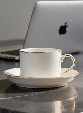咖啡杯碟骨瓷定制LOGO下午茶杯欧式陶瓷描金简约咖啡杯高级感奶杯