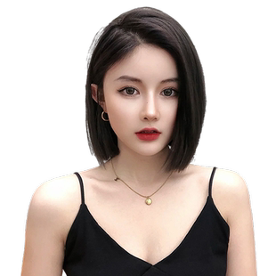 假发短发女真发全头套真人发轻薄透气手织双递针偏分一刀切波波头