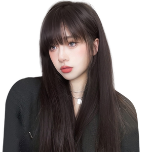 假发女长发漫画齐刘海真发全真人发黑长直无痕隐形蕾丝递针全头套