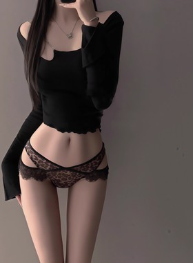 豹纹内裤女低腰纯欲镂空性感勾人高级蕾丝2025新款黑色舒适三角裤