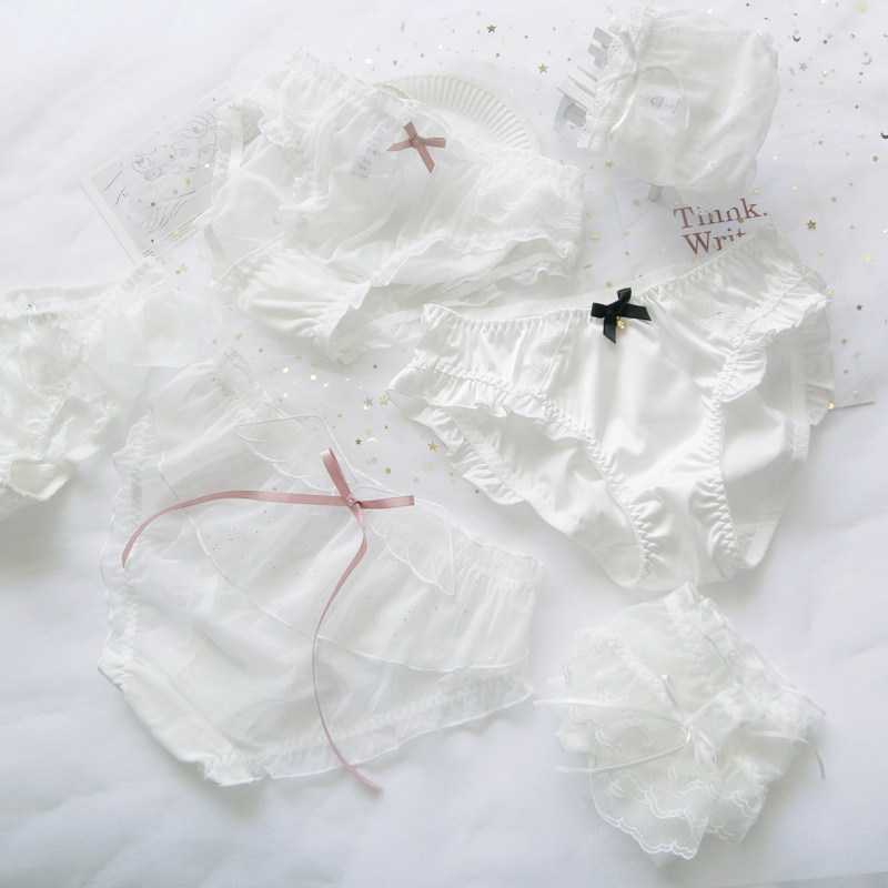 日系甜美蕾丝内裤少女网纱牛奶丝短裤白色仙女薄款纯棉裆三角裤夏