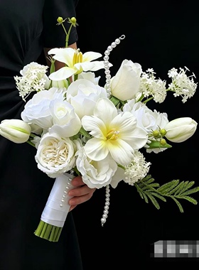 new韩系婚礼手捧花白色仿真花新娘领证订婚花闺蜜DIY礼物摄影道具