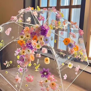 新款写真拍照道具花伞粘花透明伞小清新手拿伞婚纱摄影外景旅拍