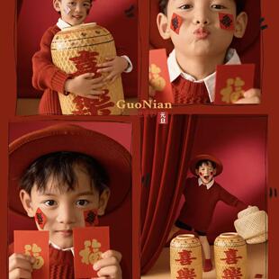 新年儿童全家福摄影道具金色大花生影楼用品宝宝过年拍照摆件