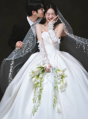 原创手作白色粉色马蹄莲珍珠瀑布手拎订婚婚礼新娘结婚手捧花拍照