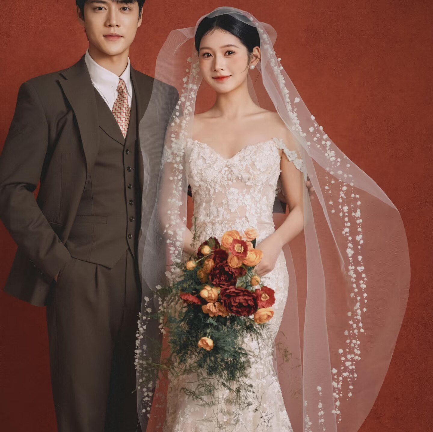 2026新款喜嫁风婚纱照道具新娘红色火焰百合手捧花红玫瑰瀑布花束