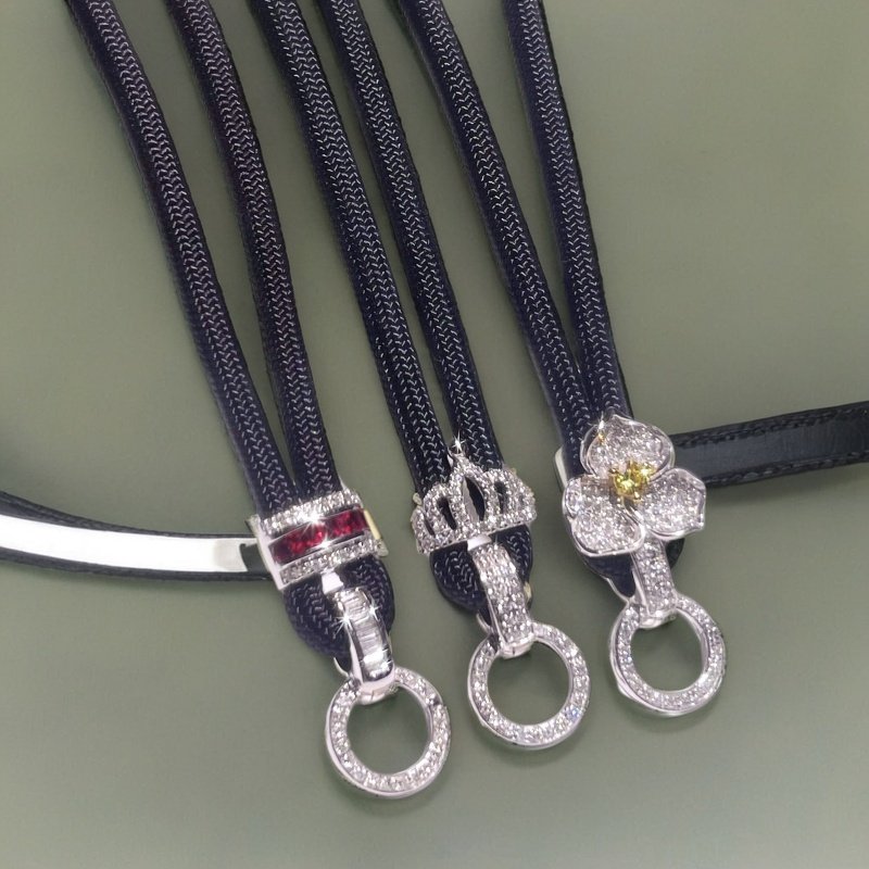 高货绳18K金镶嵌钻石红宝翡翠吊坠挂绳可拆卸尾帽扣套链新款