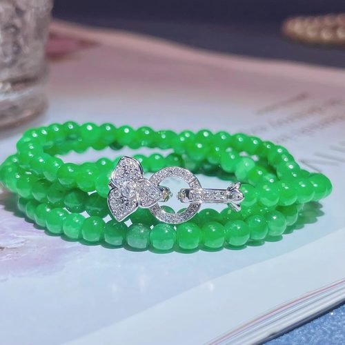 女小米珠链扣翡翠18K金镶嵌钻石