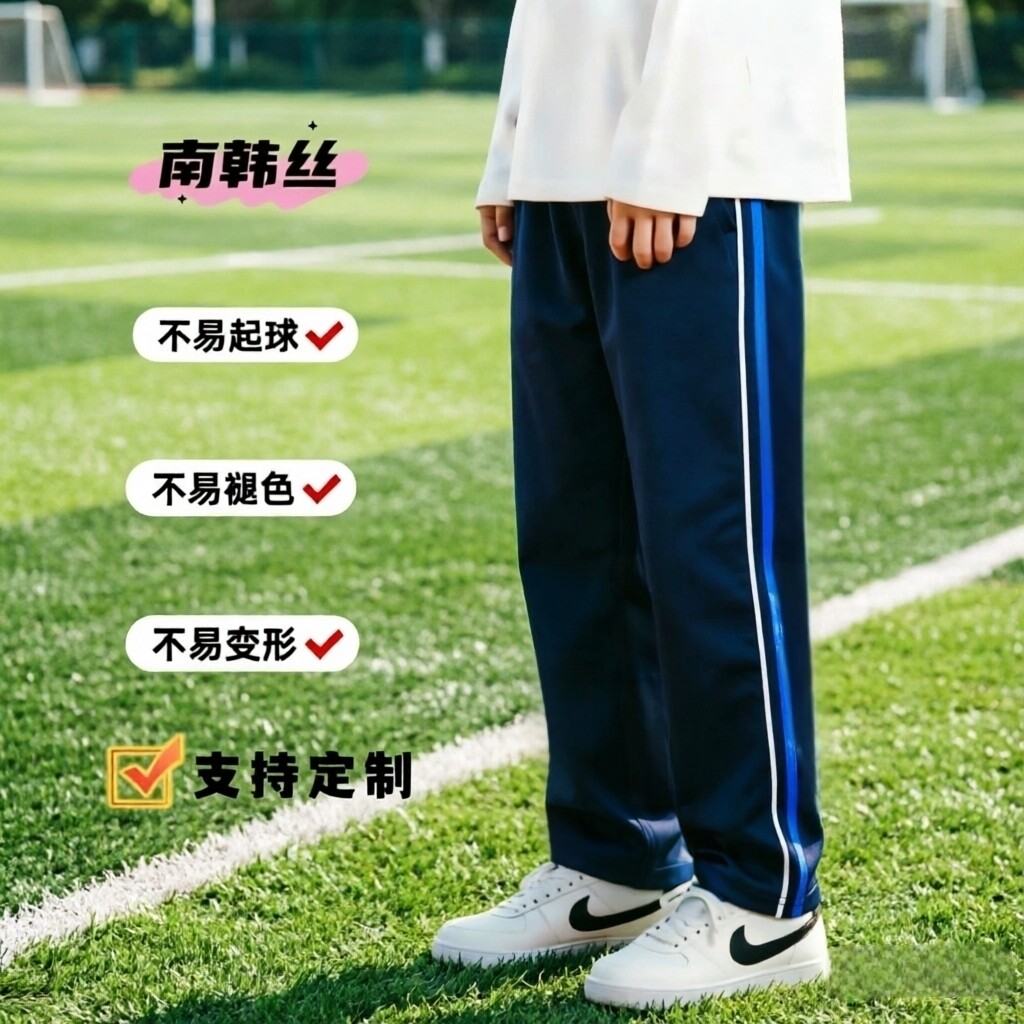 春夏秋季款运动裤校服裤男长裤白细边宝蓝边直筒宽松学生大码卫裤