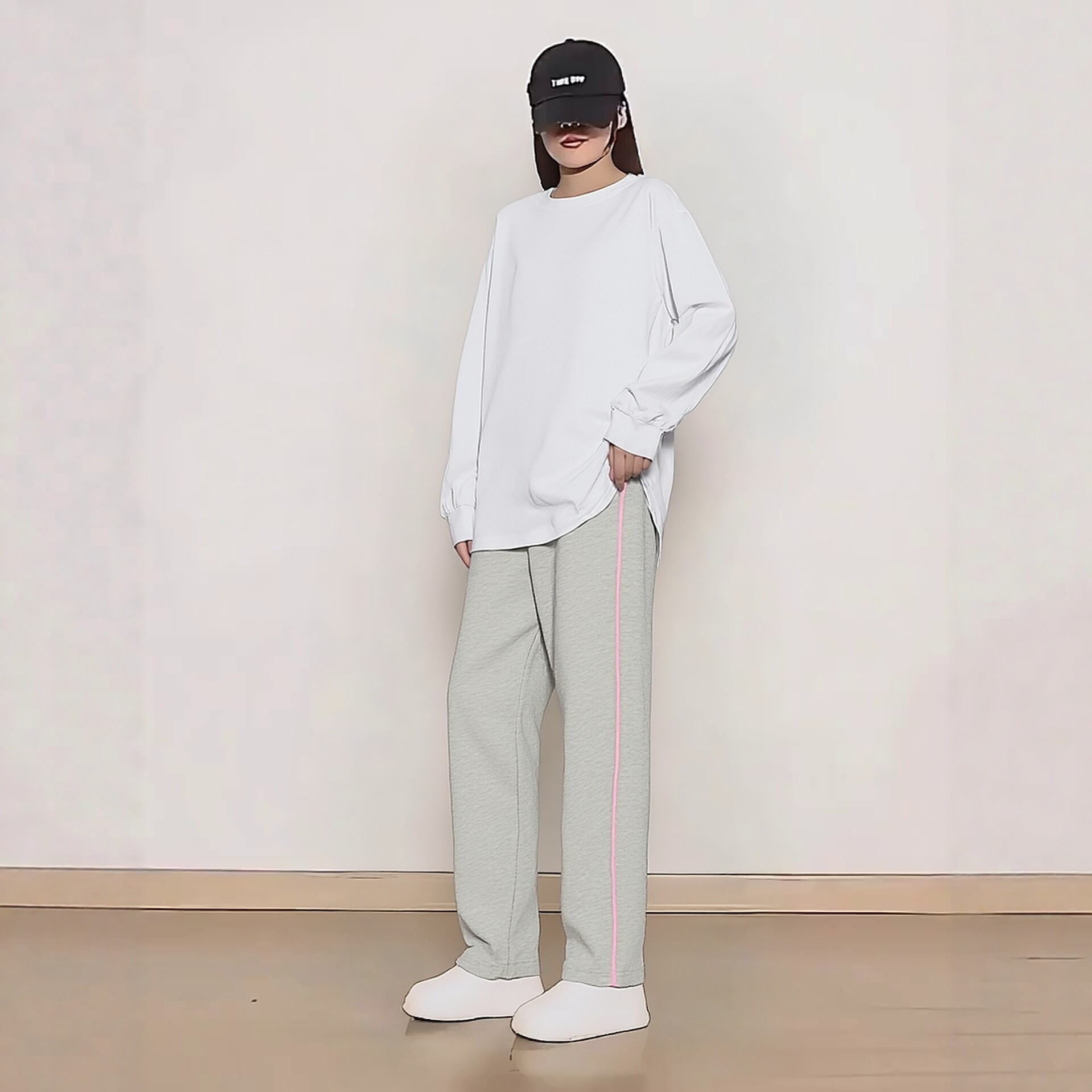 浅灰全棉春夏秋款超薄镶粉边中小学生成人男女宽松高腰百搭运动裤