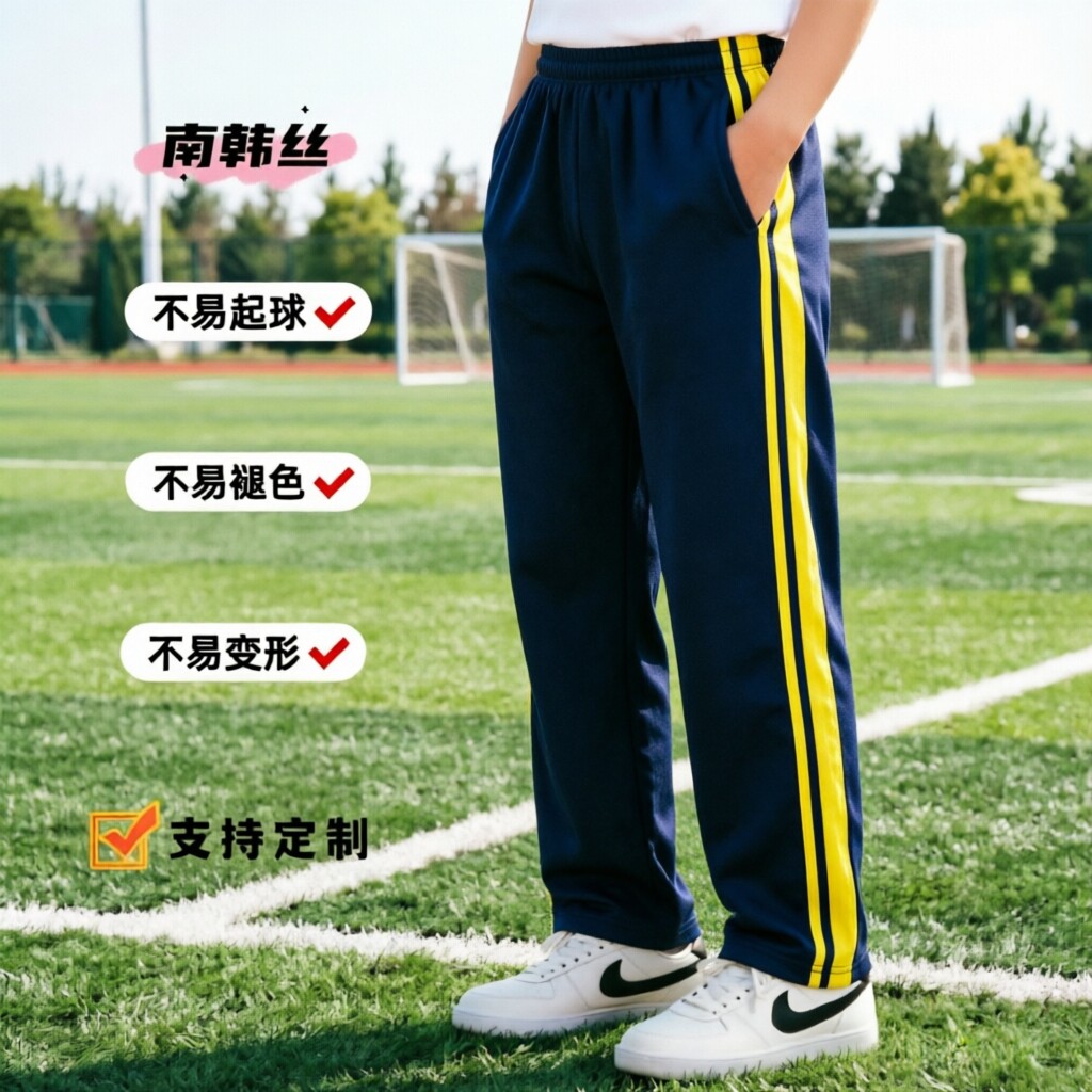定制春夏秋季款女童长裤速干运动裤学生青少年校服裤黄边跑步裤