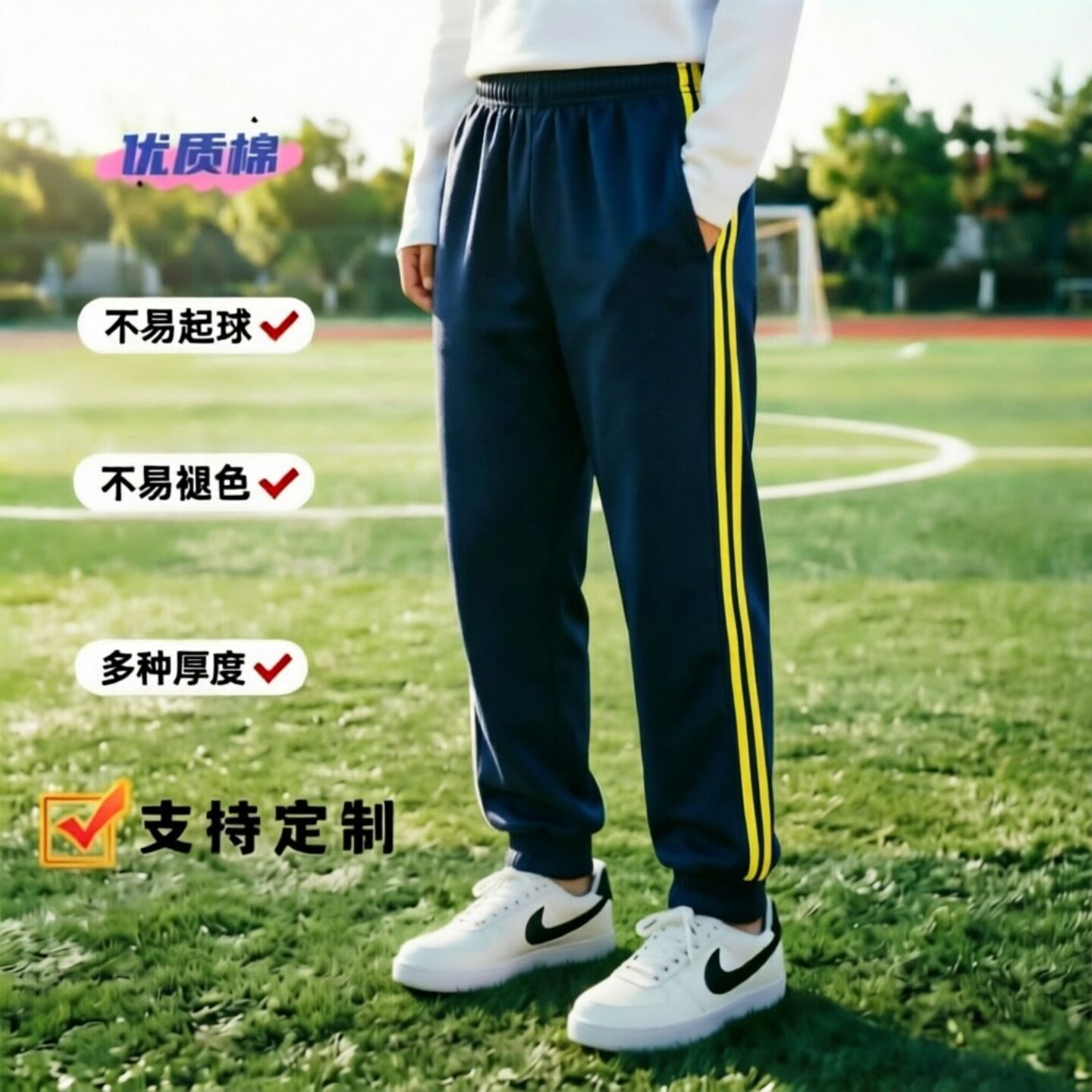 定制全棉春夏薄款藏青毛圈黄色