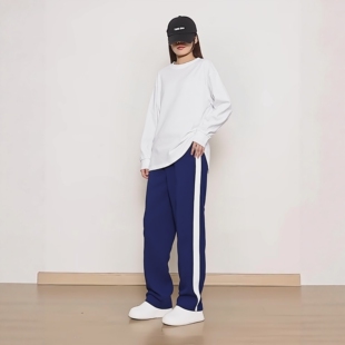 定制昆明一中同款浅藏青全棉春夏款镶白宽边反光条校服裤运动裤