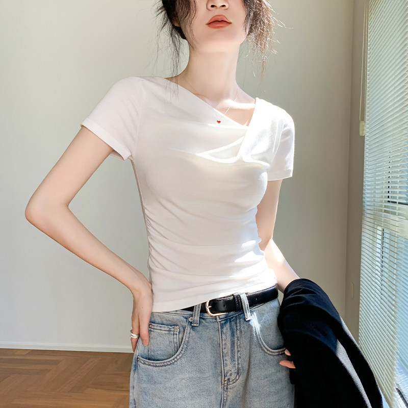 歌倍尚一字肩短袖t恤女