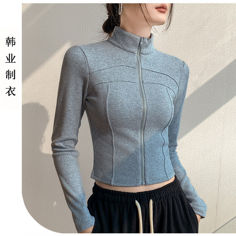 半高领拉链长袖女外穿显瘦上衣