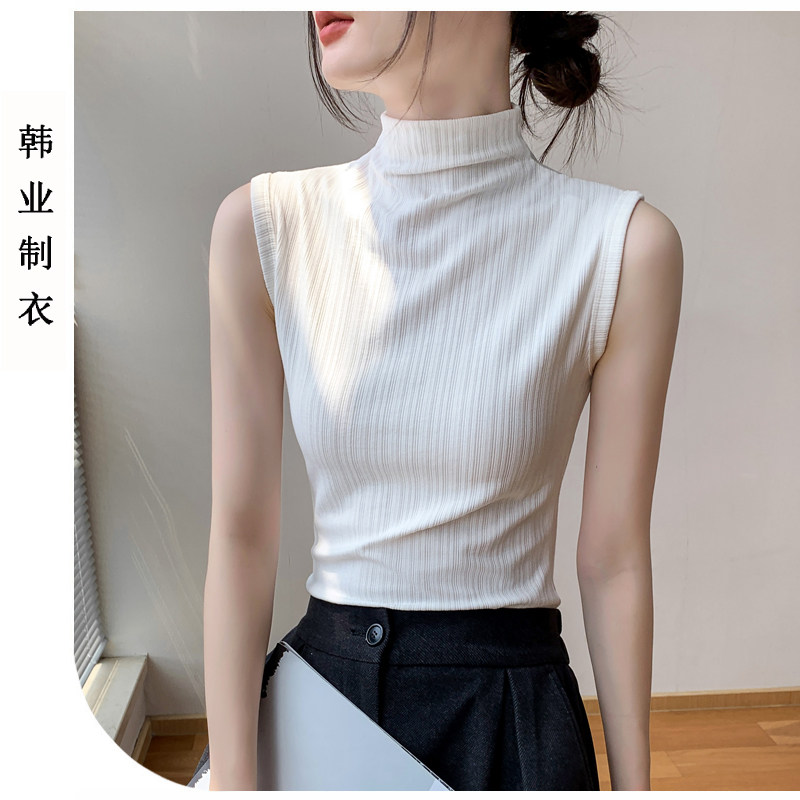 半高领无袖修身针织背心女