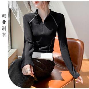 双面德绒拉链上衣长袖打底衫2025新款保暖内搭高领T恤女上衣