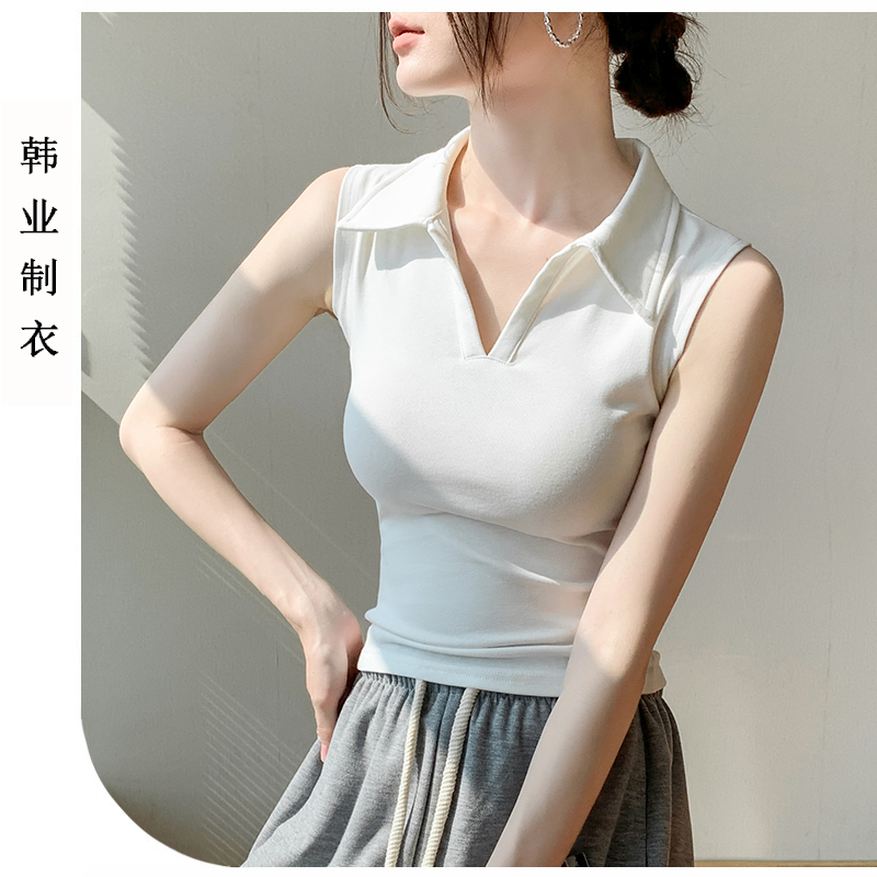 纯棉POLO领无袖上衣女2025夏季新款t修身内搭打底衫别致外穿背心,女装/女士精品,背心吊带,淘宝优惠券,粉丝福利购,淘宝优惠卷