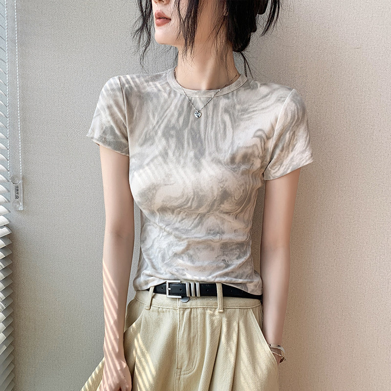 歌倍尚扎染短袖t恤女夏
