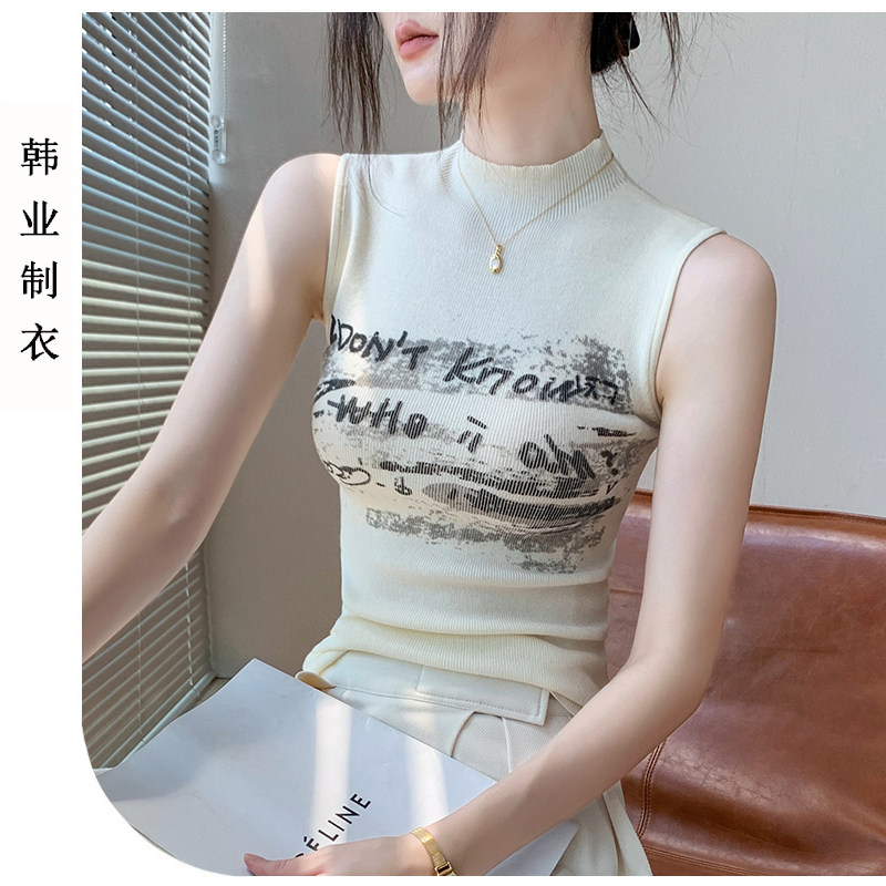 字母针织背心女甜辣无袖上衣
