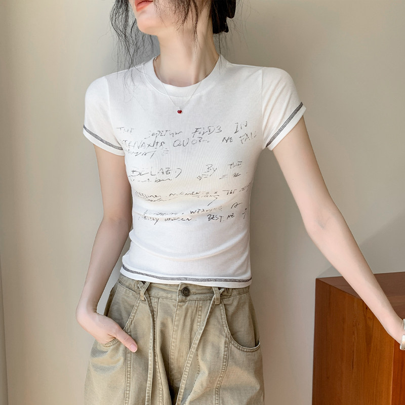 歌倍尚白色短袖t恤女夏季