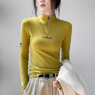 显瘦内搭t恤上衣手套袖 修身 立领卫衣 女秋冬新款 半高领德绒打底衫