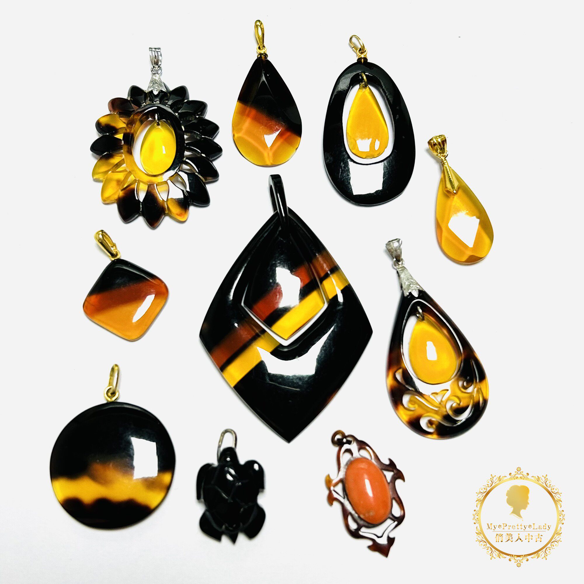 日本长崎特产天然本鳖甲雕刻有机豹纹材质项链吊坠vintage中古d29