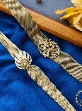 vintage美国古董goldette无标款金属编织中古复古手链项链