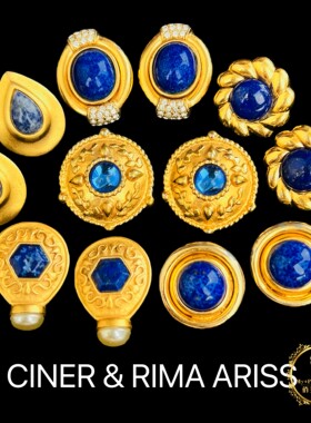 英国RIMA ARISS 美国CINER打标重工金箔琉璃大方宫廷风中古耳夹B1